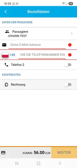 Kontaktdaten und Zahlung